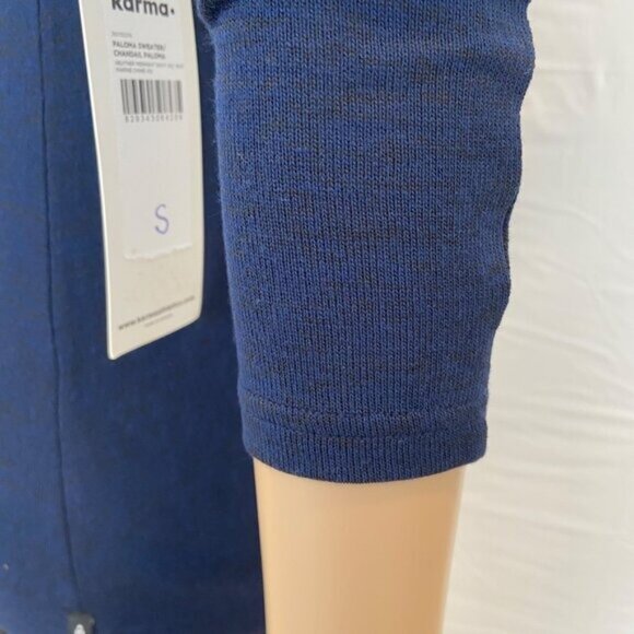 Womens Navy Open-Back Long Sleeve Top S Karma Stretchy Fabric Casual Fit Round - Picture 7 of 13